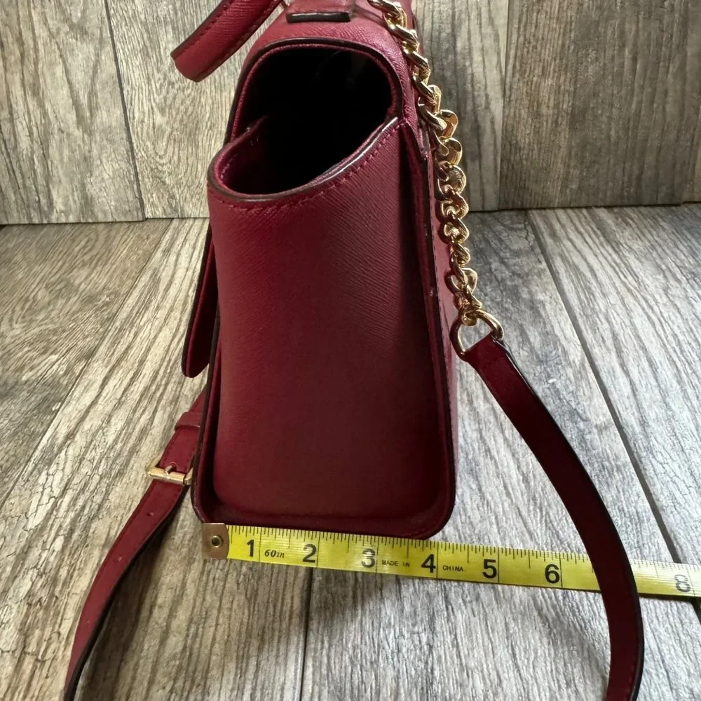 Michael Kors Brandi Womens Maroon Leather Gold Trim Top Handle Satchel Bag Purse - Picture 5 of 14